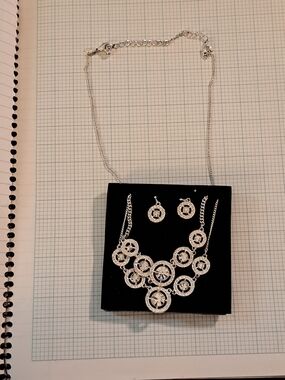 Avon 2011 Set Bracelet, Earrings And Silver-Tone Crystal Circle Bib Necklace